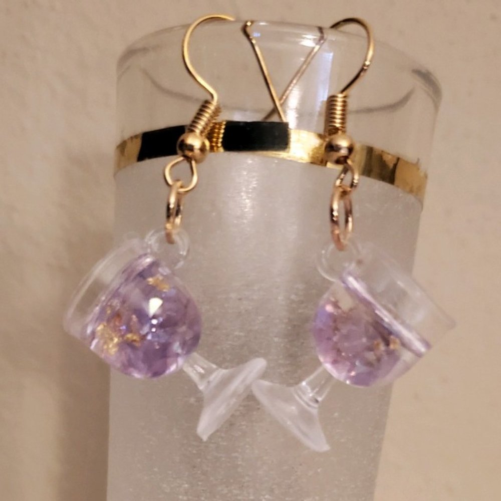 Purple Glitter Wine Glass Earrings